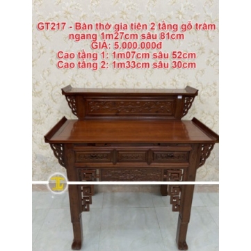 BÀN THỜ GIA TIÊN 2 TẦNG GỖ TRÀM NGANG 1M27CM SÂU 81CM GTT09