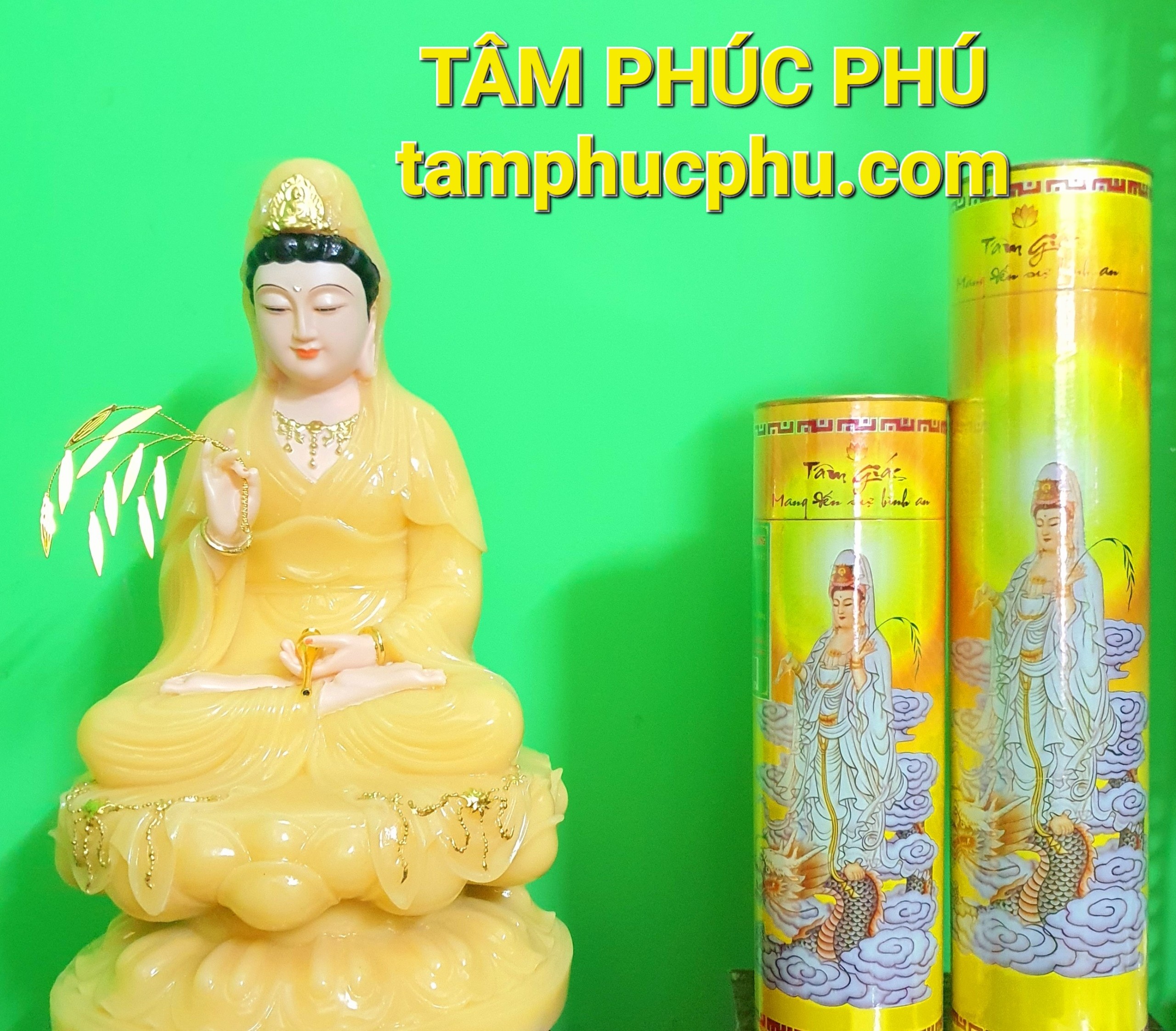 Quan Âm Đá Vàng Thạch Anh 16 inch