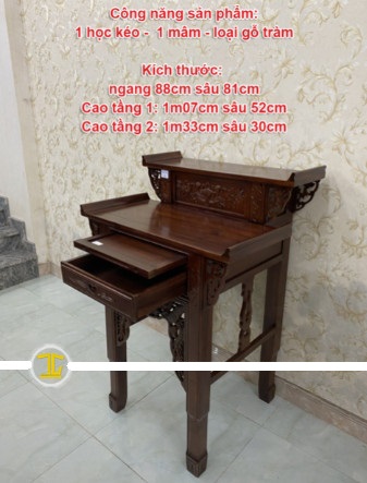 BÀN THỜ GIA TIÊN 2 TẦNG GỖ TRÀM NGANG 88CM SÂU 81CM GTT03