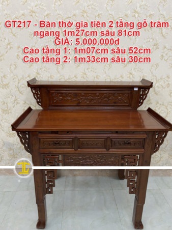 BÀN THỜ GIA TIÊN 2 TẦNG GỖ TRÀM NGANG 1M27CM SÂU 81CM GTT09