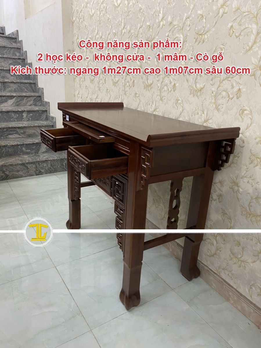 BÀN THỜ GIA TIÊN 1 TẦNG GỖ TRÀM NGANG 1M27CM CAO 1M07 SÂU 60CM - GT108